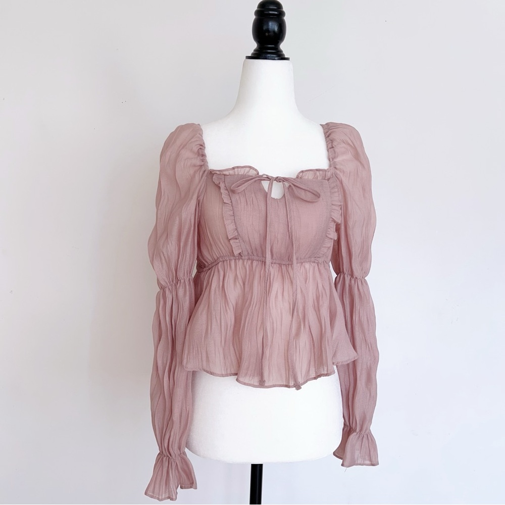 Fairycore Sheer Blouse – Soft Romantic Puff Sleeve Top！100% new condition! - Picture 2 of 10